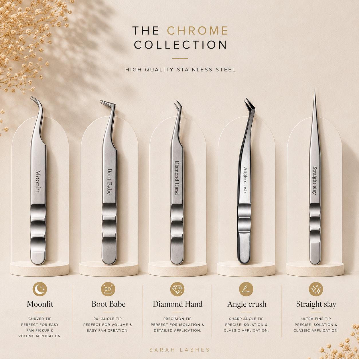 Cashmere by Sarah Chrome Collection Tweezers